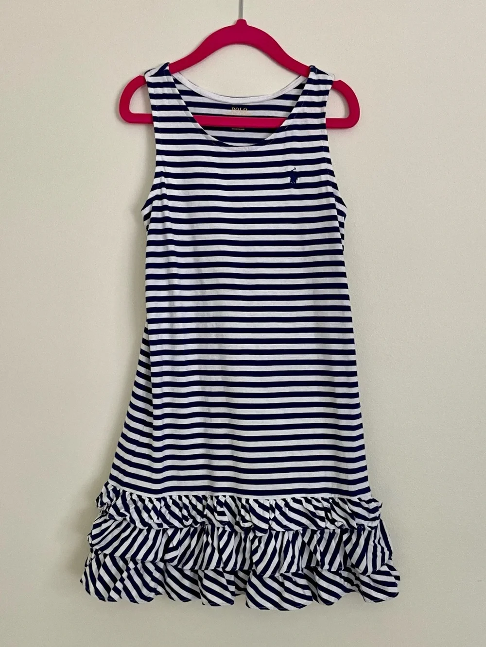 Polo by Ralph Lauren Navy & White Stripe Ruffle Hem Dress